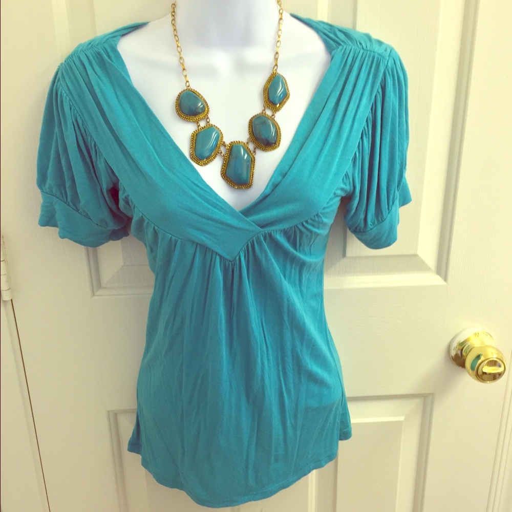 Teal V-Neck Blouse
